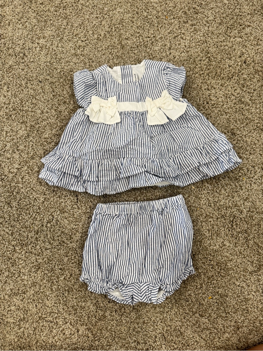 Children's Striped Blue & White Dress Set with Bows